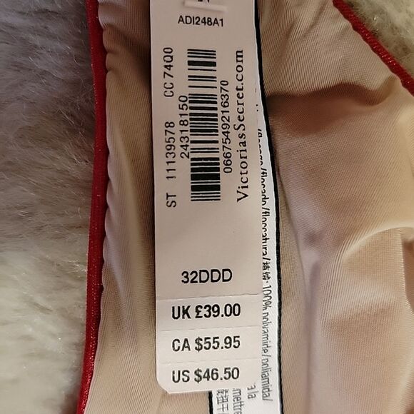 VICTORIA'S SECRET LINED PERFECT COVERAGE RED SPARKLY UNDERWIRE BRA, SIZE 32DDD - Picture 6 of 7